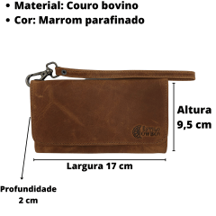 Carteira bolsa feminina couro bovino marrom parafinado elegante moderna
