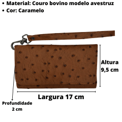 Carteira bolsa feminina couro bovino modelo avestruz